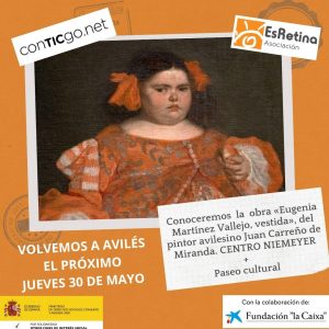 Cartel con la imagen de "Eugenia Martinez Vallejo, vestida" del pintor avilesino Juan Carreño de Miranda.