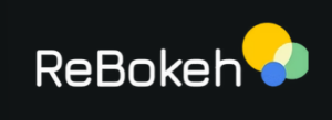 Logotipo ReBokeh en legras blancas sobre fondo negro.